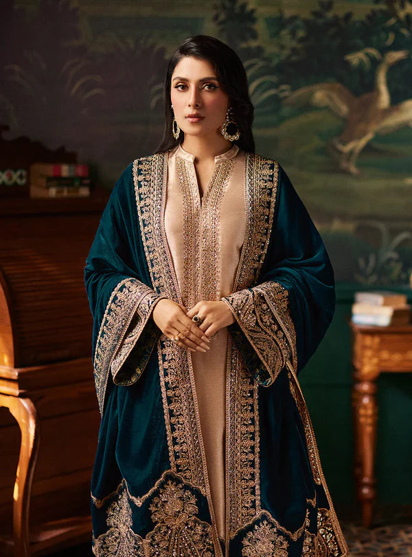 Zainab Chottani Skin Formal Brocade Tissue With 9000 MICRO VELVET SHAWL 3 PC MB-01