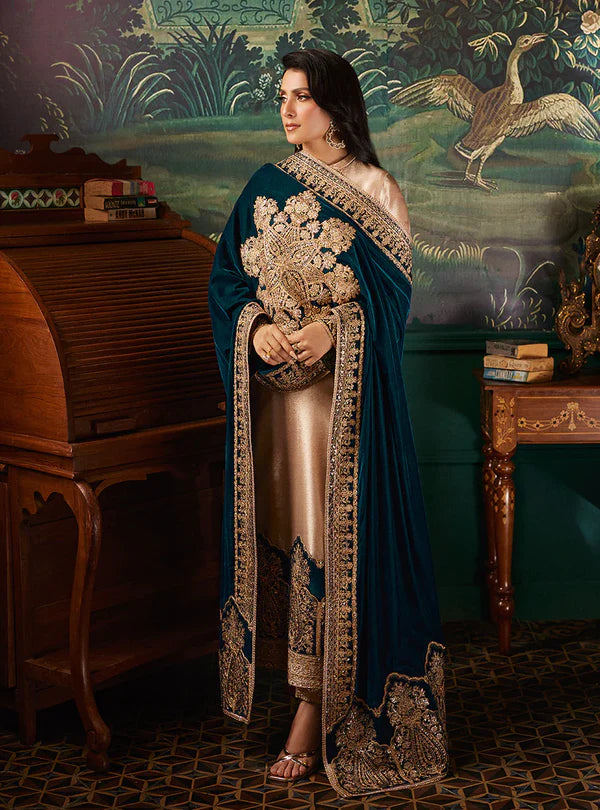 Zainab Chottani Skin Formal Brocade Tissue With 9000 MICRO VELVET SHAWL 3 PC MB-01