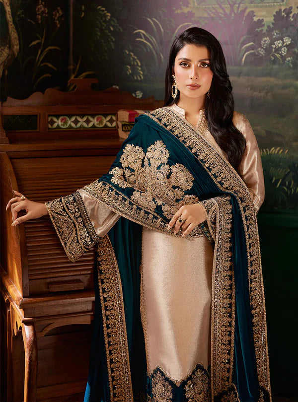 Zainab Chottani Skin Formal Brocade Tissue With 9000 MICRO VELVET SHAWL 3 PC MB-01