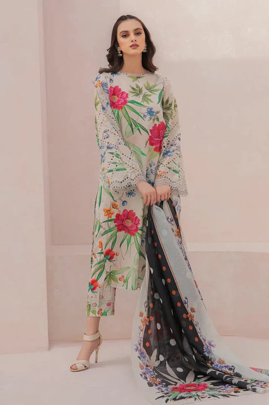 Baroque Floral Luxury Embroidered Lawn Unstitched 3 Piece BR-01