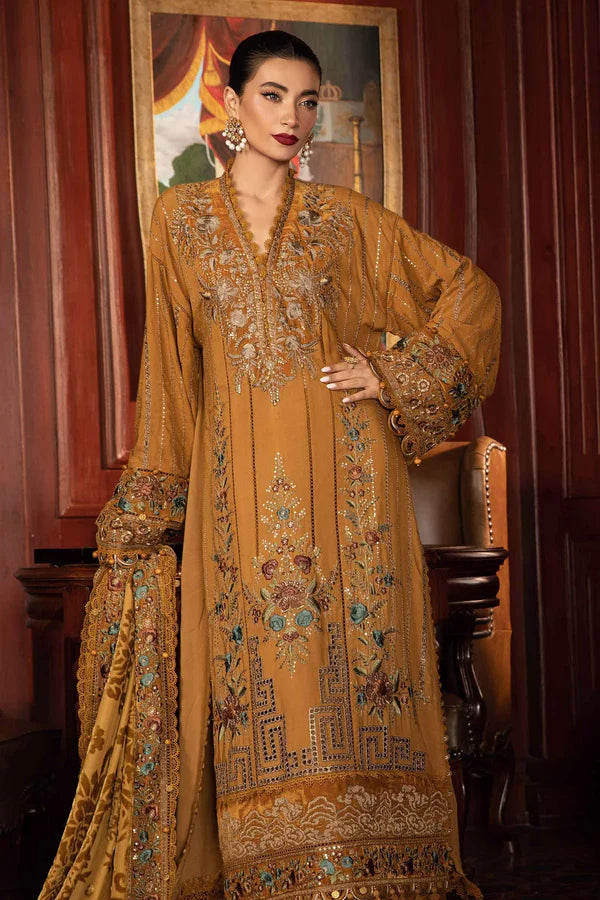 Maria.B Winter Luxe 3 Piece Unstitched Embroidered Woven Marina Suit.MB-08