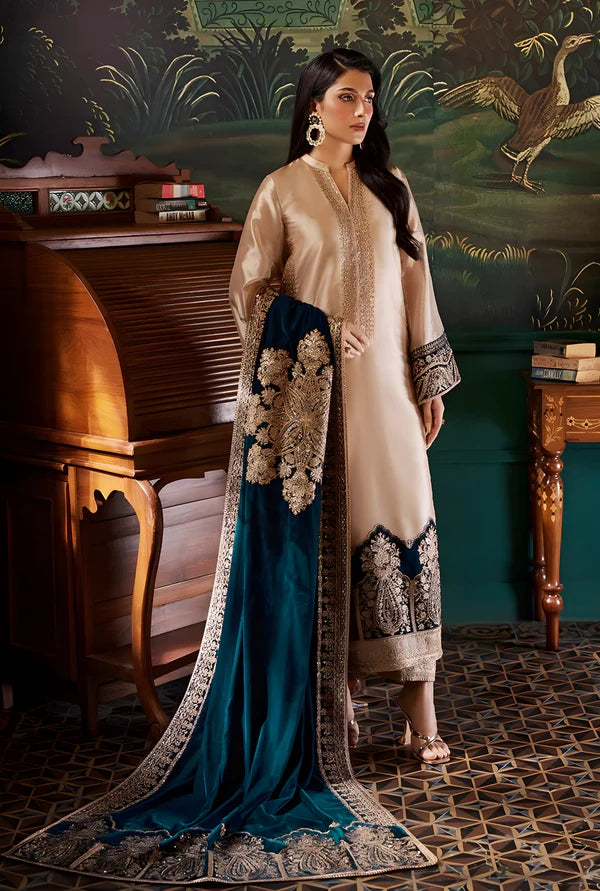 Zainab Chottani Skin Formal Brocade Tissue With 9000 MICRO VELVET SHAWL 3 PC MB-01